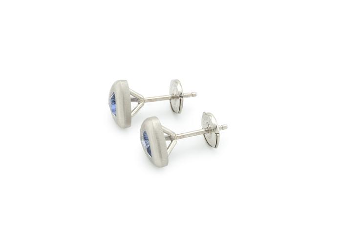 Platinum Yogo Sapphire Bezel Earrings