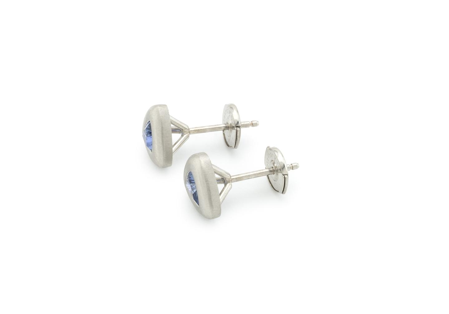 Platinum Yogo Sapphire Bezel Earrings