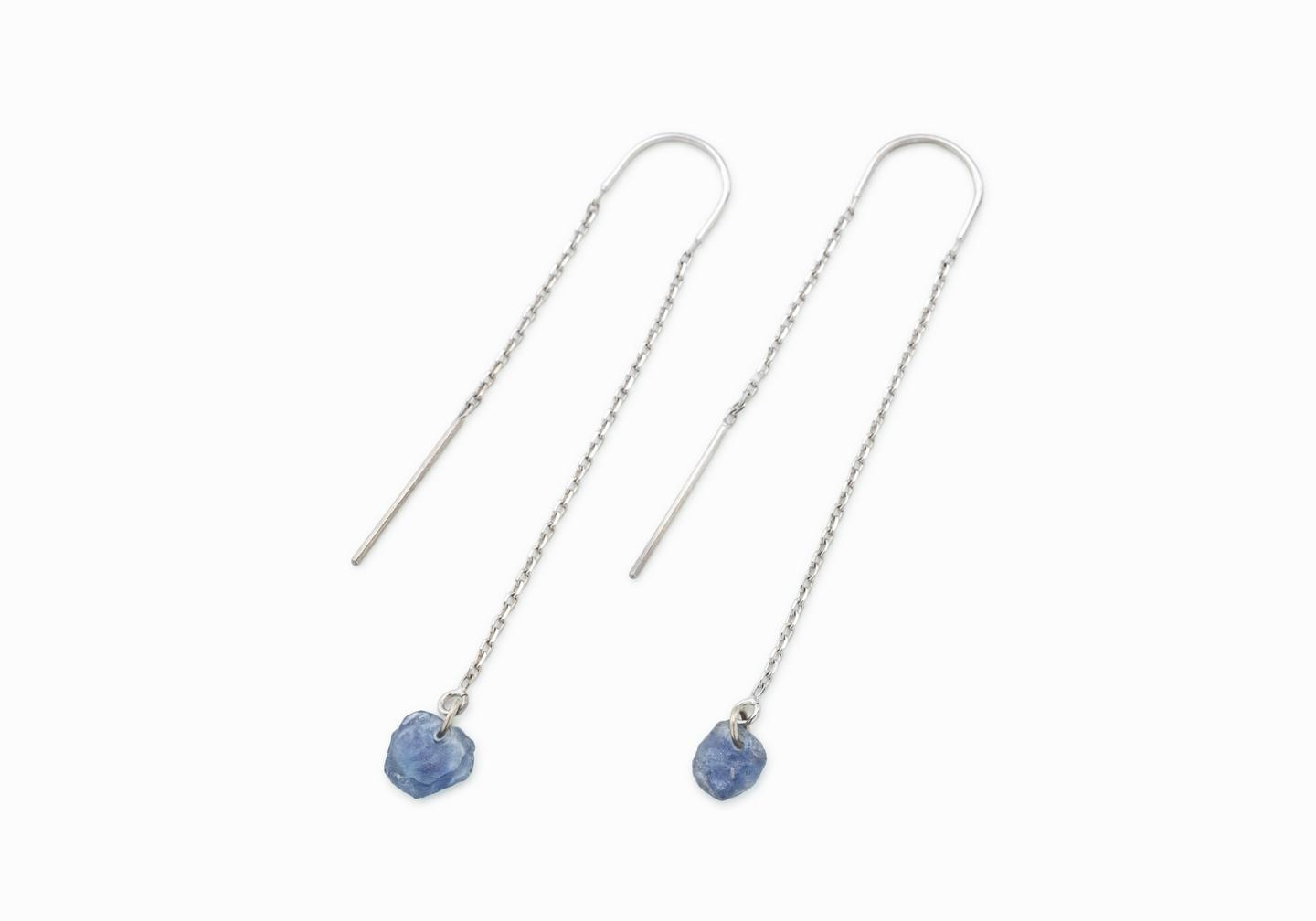 14K Rough Montana Sapphire Threader Earrings | Imperfectionist Collection