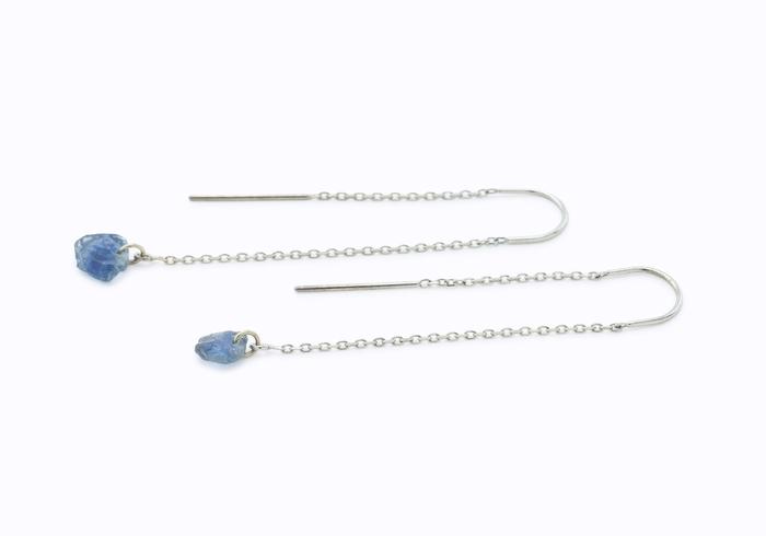 14K Rough Montana Sapphire Threader Earrings | Imperfectionist Collection