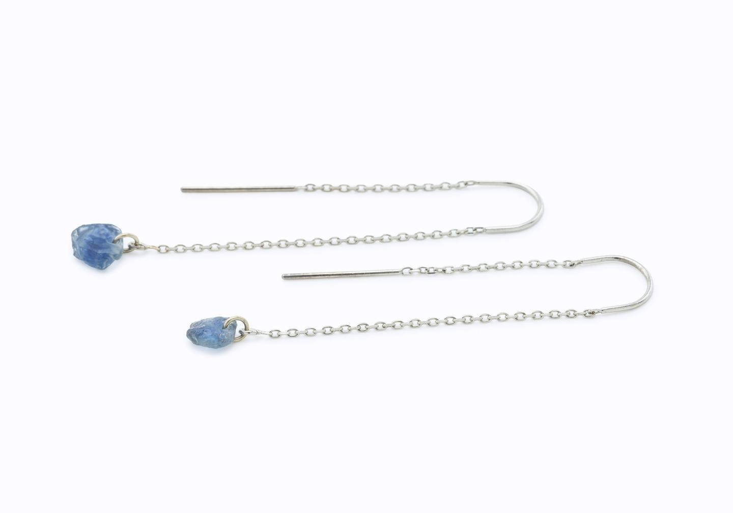 14K Rough Montana Sapphire Threader Earrings | Imperfectionist Collection