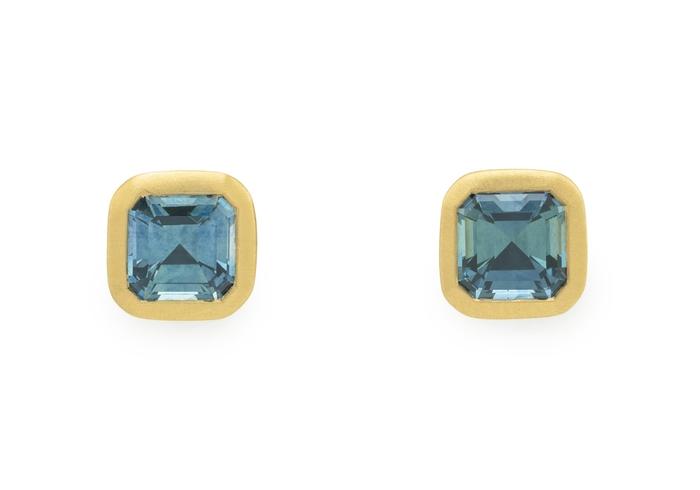 18K Emerald Cut Montana Sapphire Studs