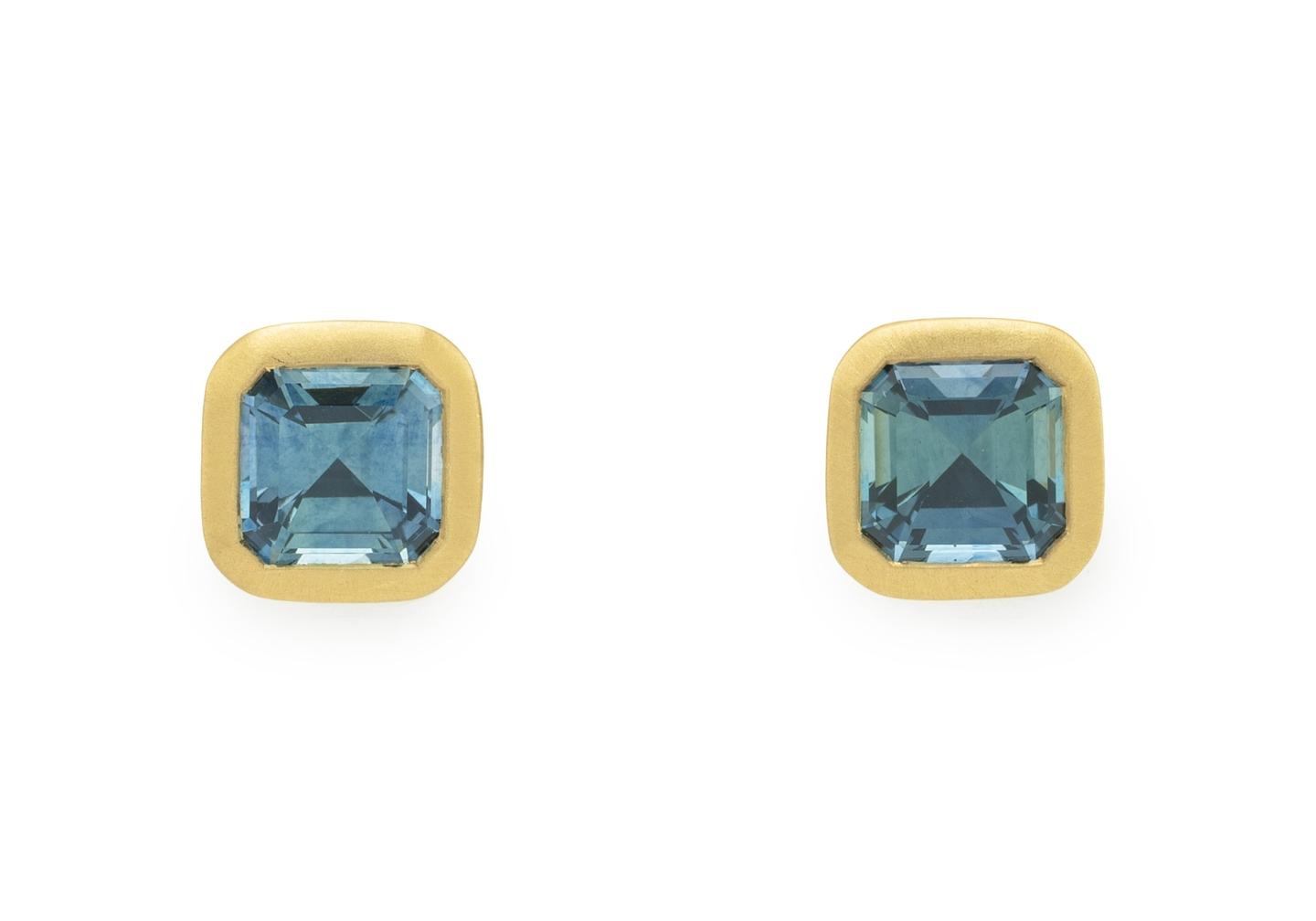 18K Emerald Cut Montana Sapphire Studs