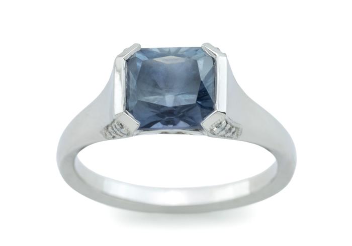 Platinum Half Bezel Set Montana Sapphire Ring