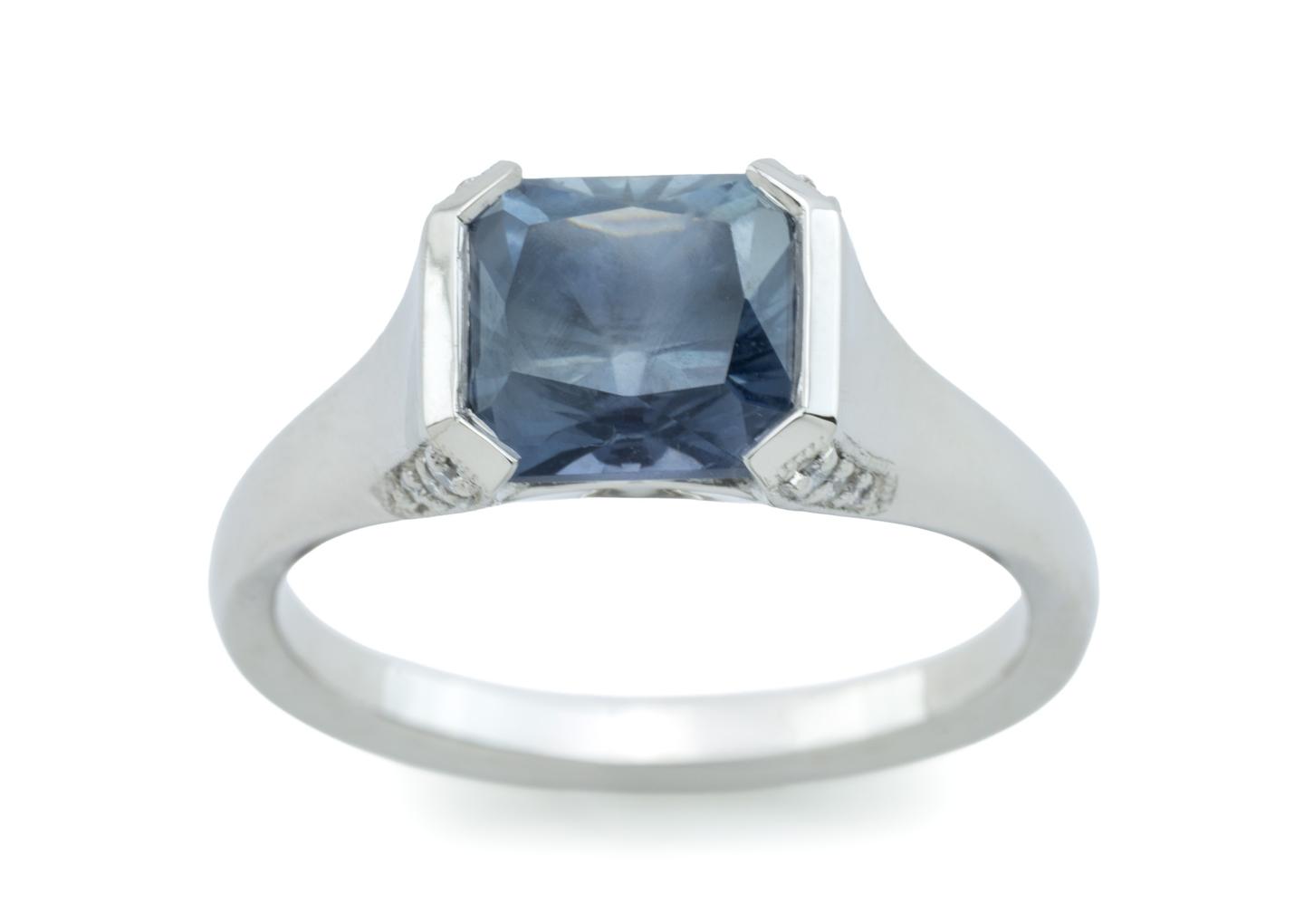 Platinum Half Bezel Set Montana Sapphire Ring