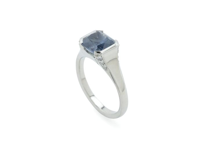 Platinum Half Bezel Set Montana Sapphire Ring