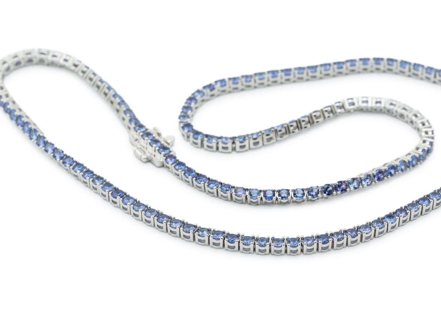 14K Yogo Sapphire Tennis Necklace