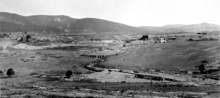 The steam-powered hoist at the English Mine, near left