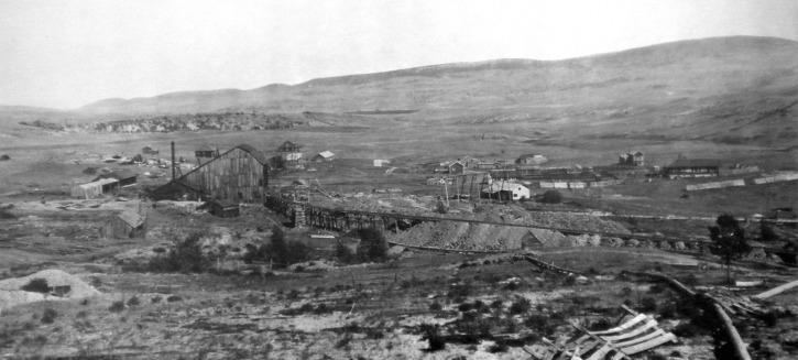 The steam-powered hoist at the English Mine, near left